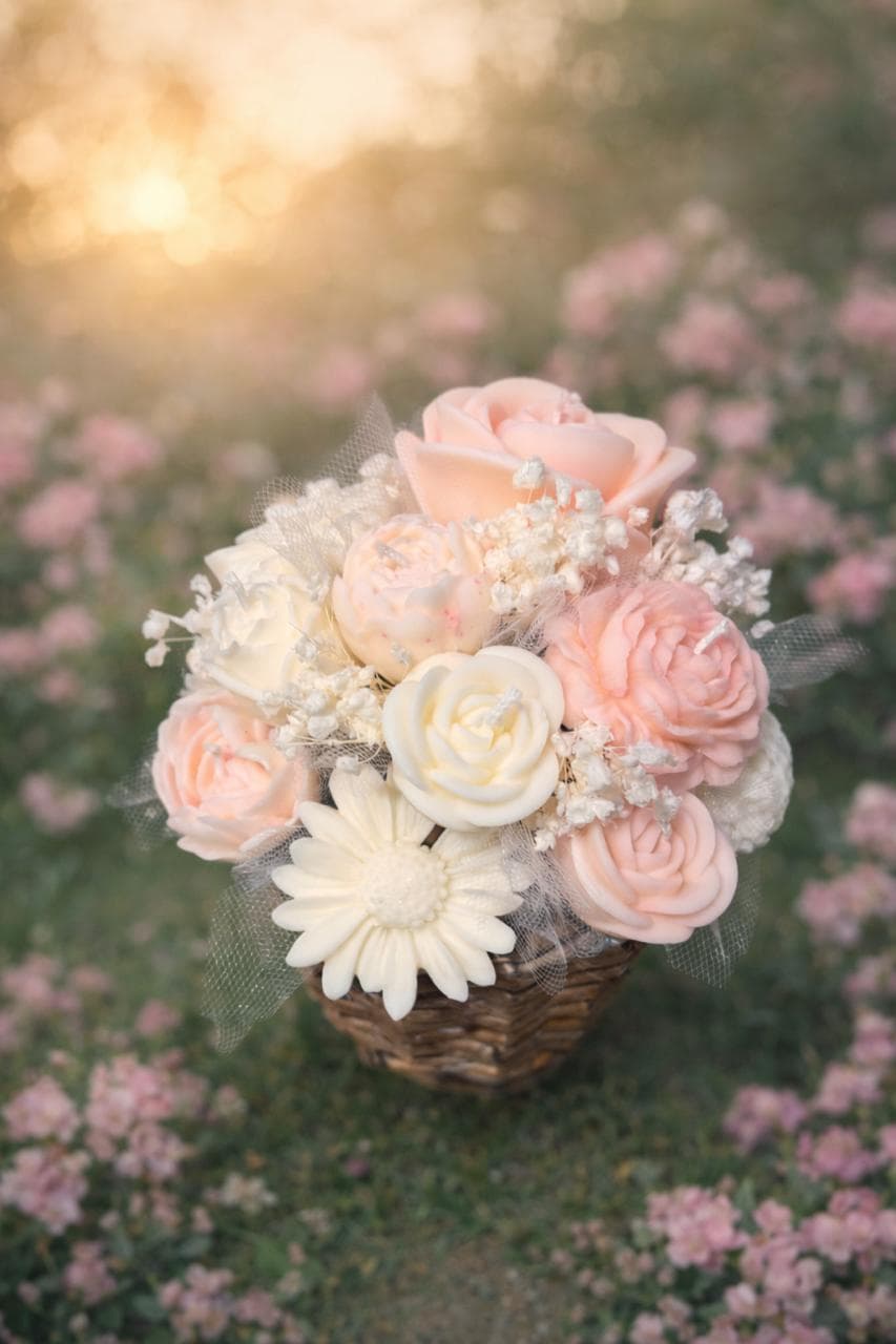 🌸 Handgemaakt Kaarsenboeket in het roos met wit🌸